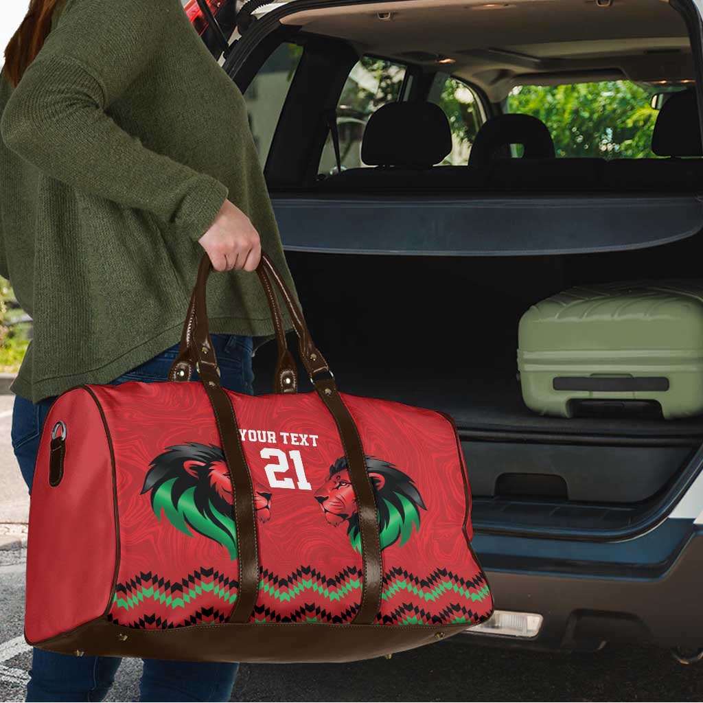Kenya Cricket Custom Travel Bag Red Lion Head with Kenyan Pattern - Wonder Print Shop