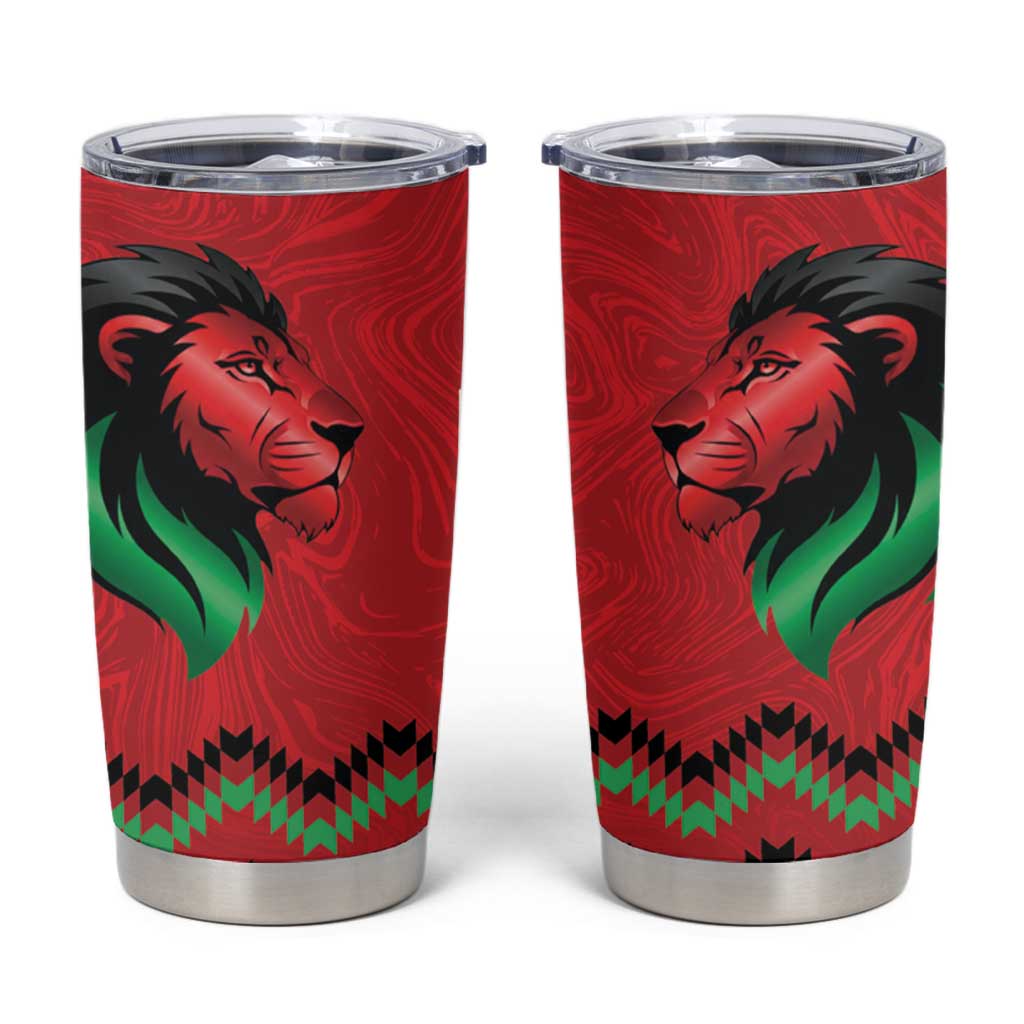 Kenya Cricket Custom Tumbler Cup Red Lion Head with Kenyan Pattern - Wonder Print Shop