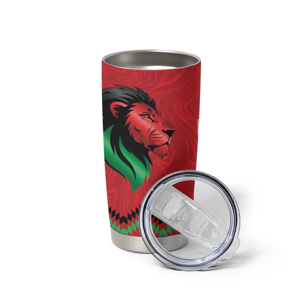 Kenya Cricket Custom Tumbler Cup Red Lion Head with Kenyan Pattern - Wonder Print Shop