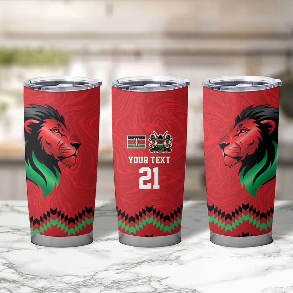 Kenya Cricket Custom Tumbler Cup Red Lion Head with Kenyan Pattern - Wonder Print Shop