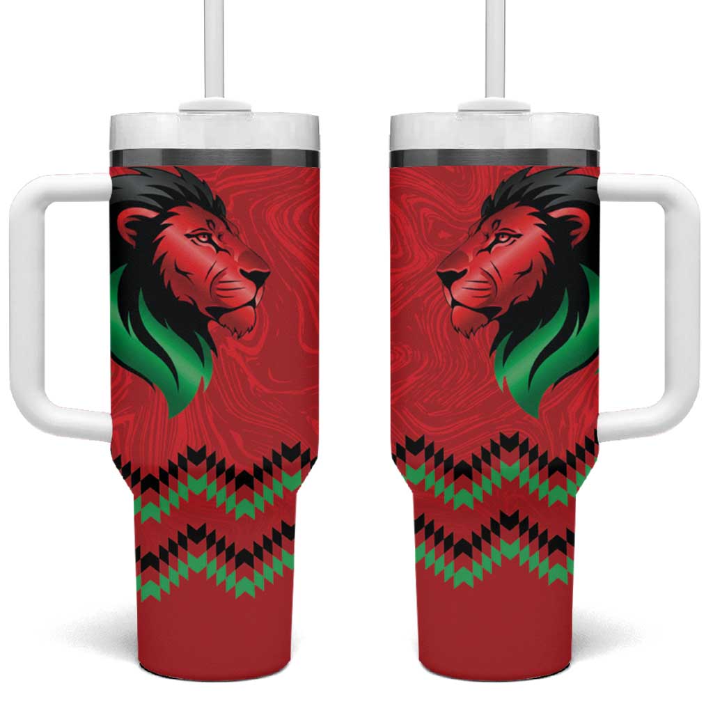 Kenya Cricket Custom Tumbler With Handle Red Lion Head with Kenyan Pattern - Wonder Print Shop