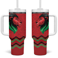 Kenya Cricket Custom Tumbler With Handle Red Lion Head with Kenyan Pattern - Wonder Print Shop