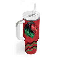 Kenya Cricket Custom Tumbler With Handle Red Lion Head with Kenyan Pattern - Wonder Print Shop