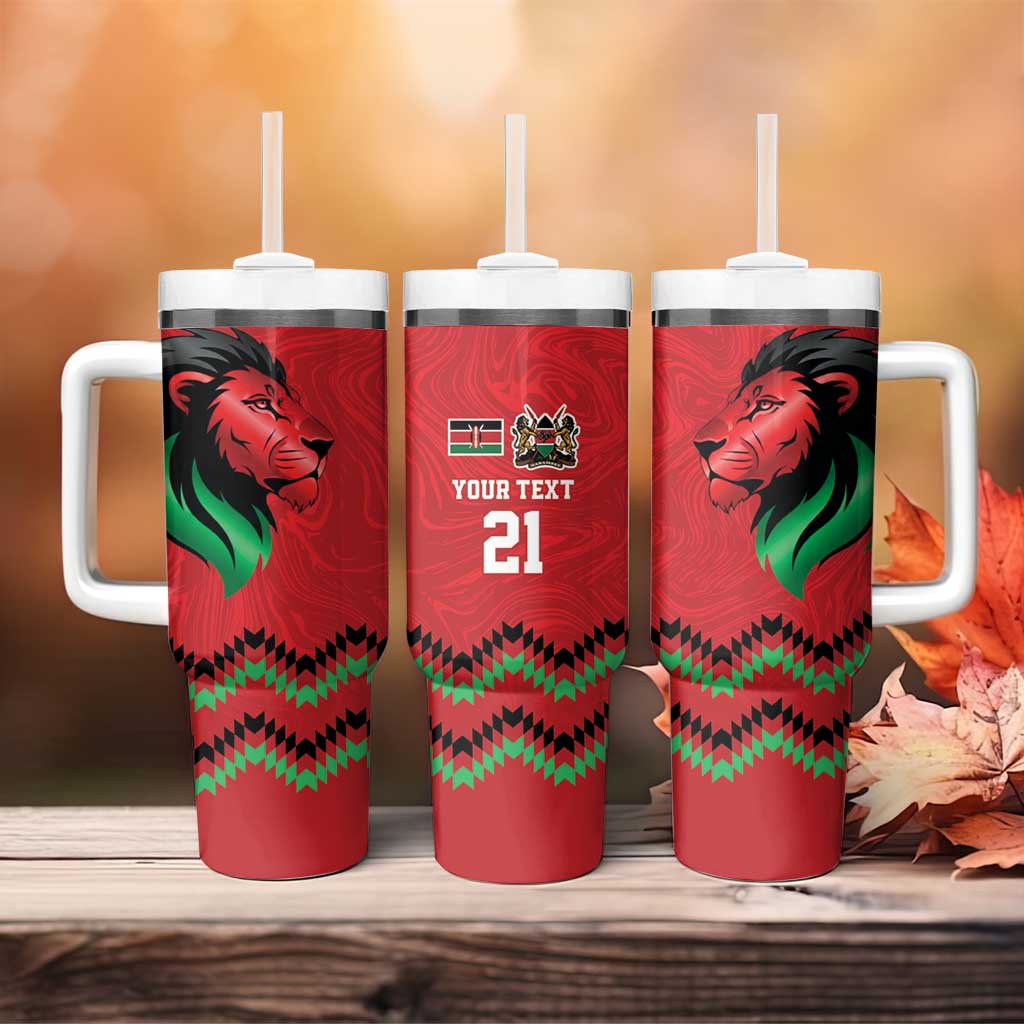 Kenya Cricket Custom Tumbler With Handle Red Lion Head with Kenyan Pattern - Wonder Print Shop