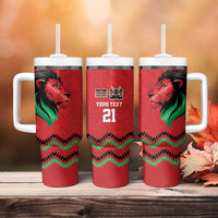 Kenya Cricket Custom Tumbler With Handle Red Lion Head with Kenyan Pattern - Wonder Print Shop