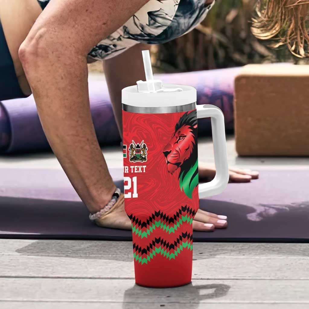 Kenya Cricket Custom Tumbler With Handle Red Lion Head with Kenyan Pattern - Wonder Print Shop