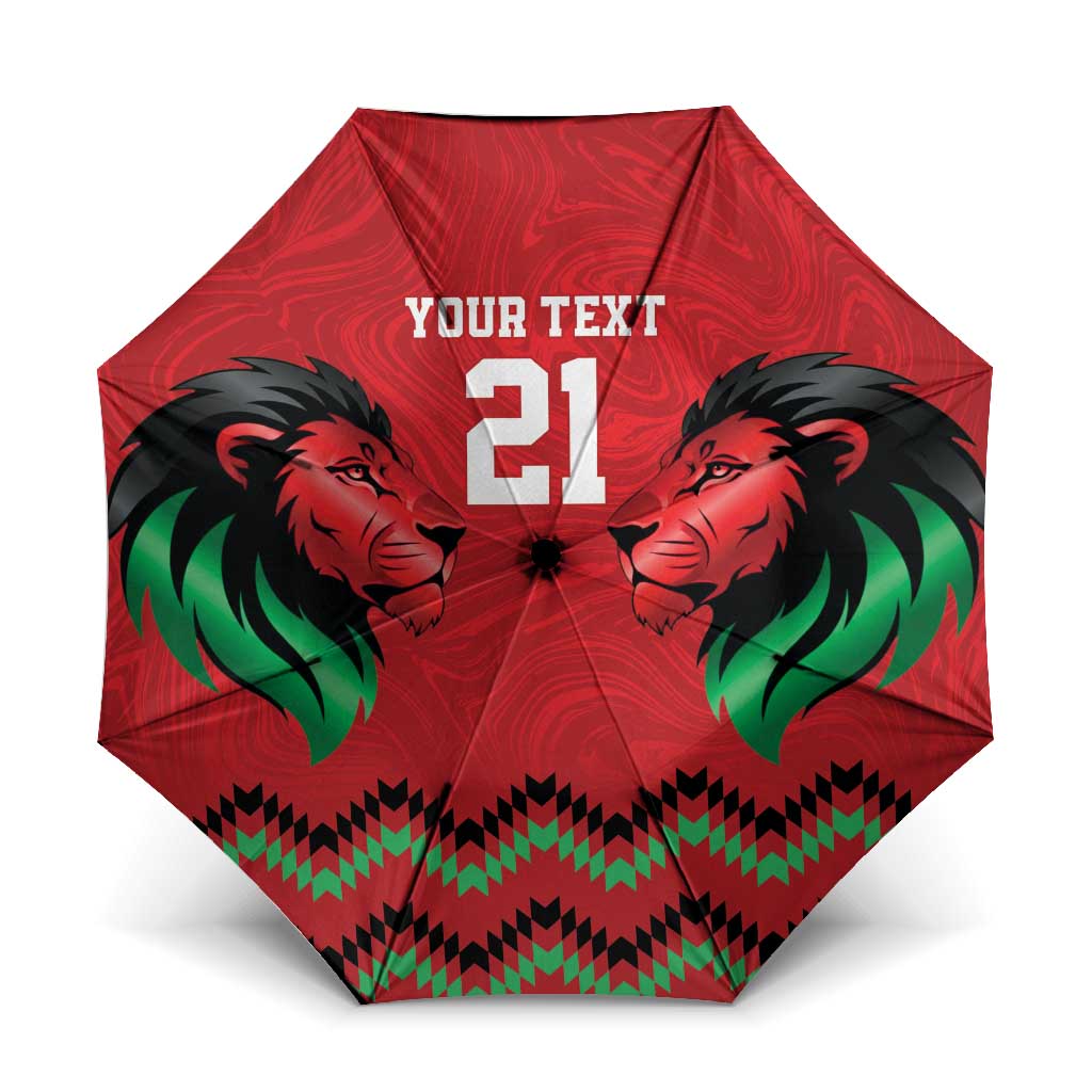 Kenya Cricket Custom Umbrella Red Lion Head with Kenyan Pattern - Wonder Print Shop