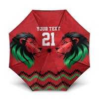 Kenya Cricket Custom Umbrella Red Lion Head with Kenyan Pattern - Wonder Print Shop