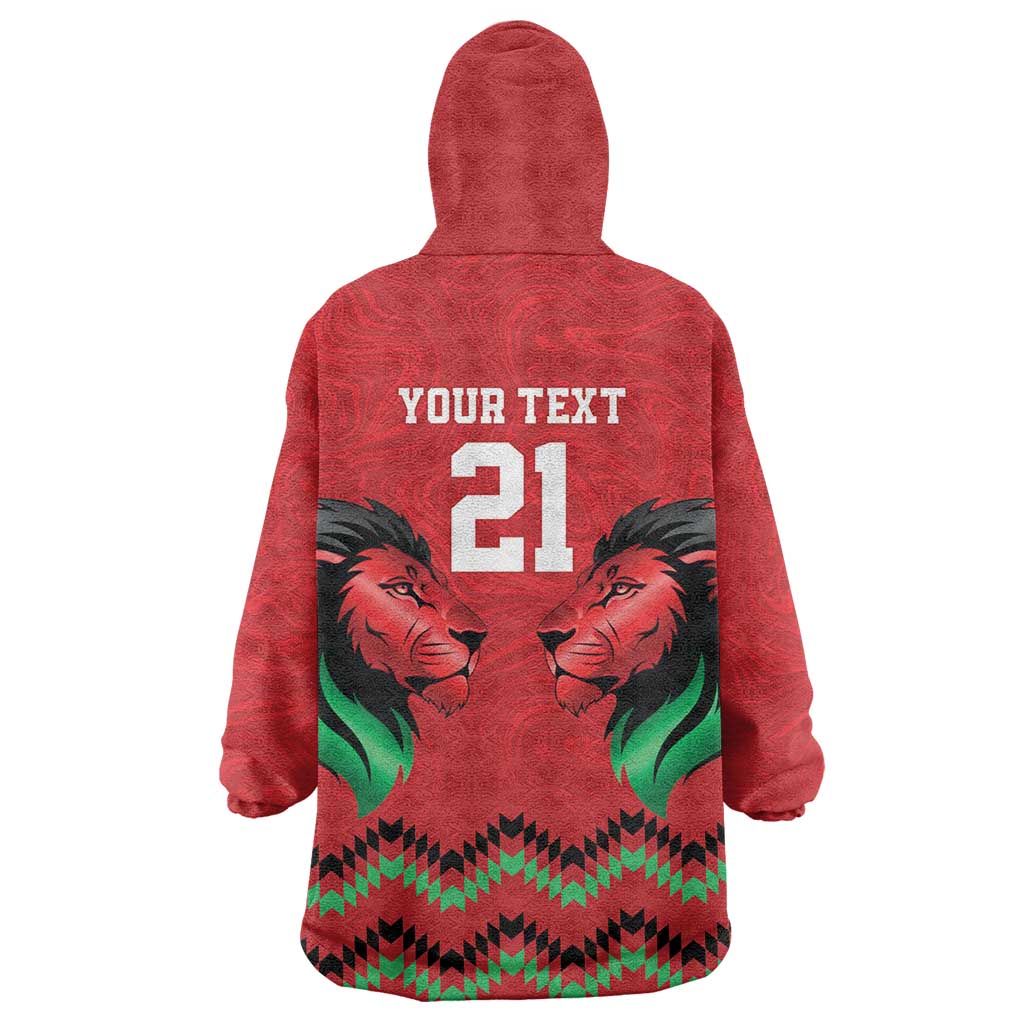 Kenya Cricket Custom Wearable Blanket Hoodie Red Lion Head with Kenyan Pattern - Wonder Print Shop