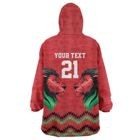 Kenya Cricket Custom Wearable Blanket Hoodie Red Lion Head with Kenyan Pattern - Wonder Print Shop