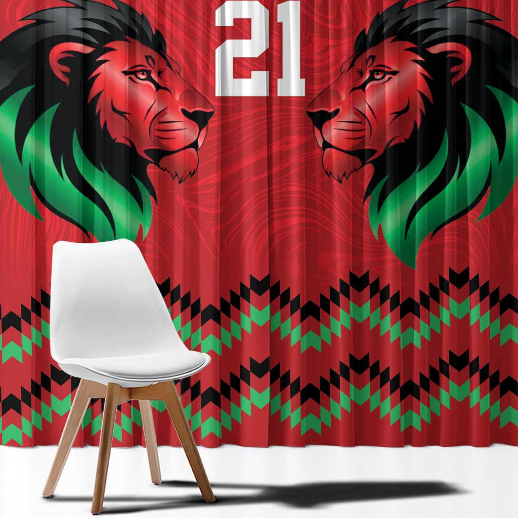 Kenya Cricket Custom Window Curtain Red Lion Head with Kenyan Pattern - Wonder Print Shop