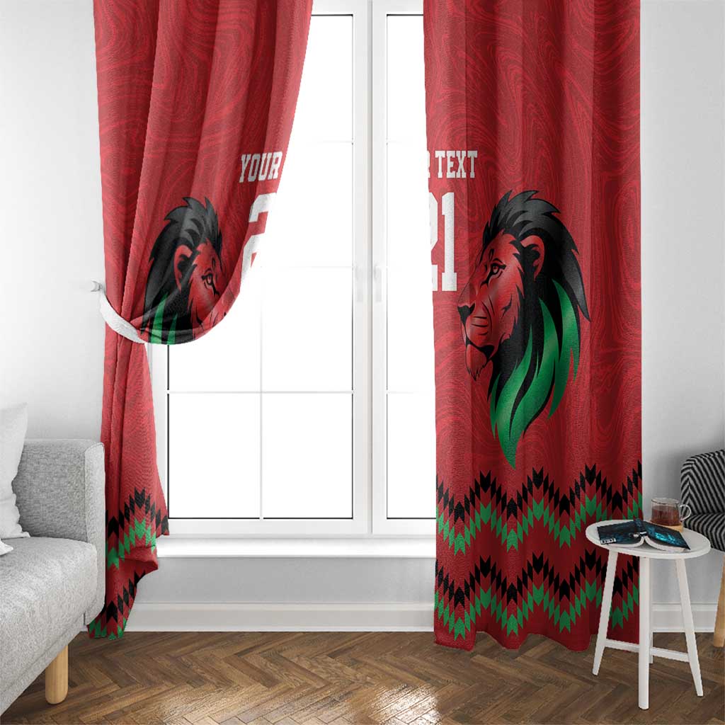 Kenya Cricket Custom Window Curtain Red Lion Head with Kenyan Pattern - Wonder Print Shop