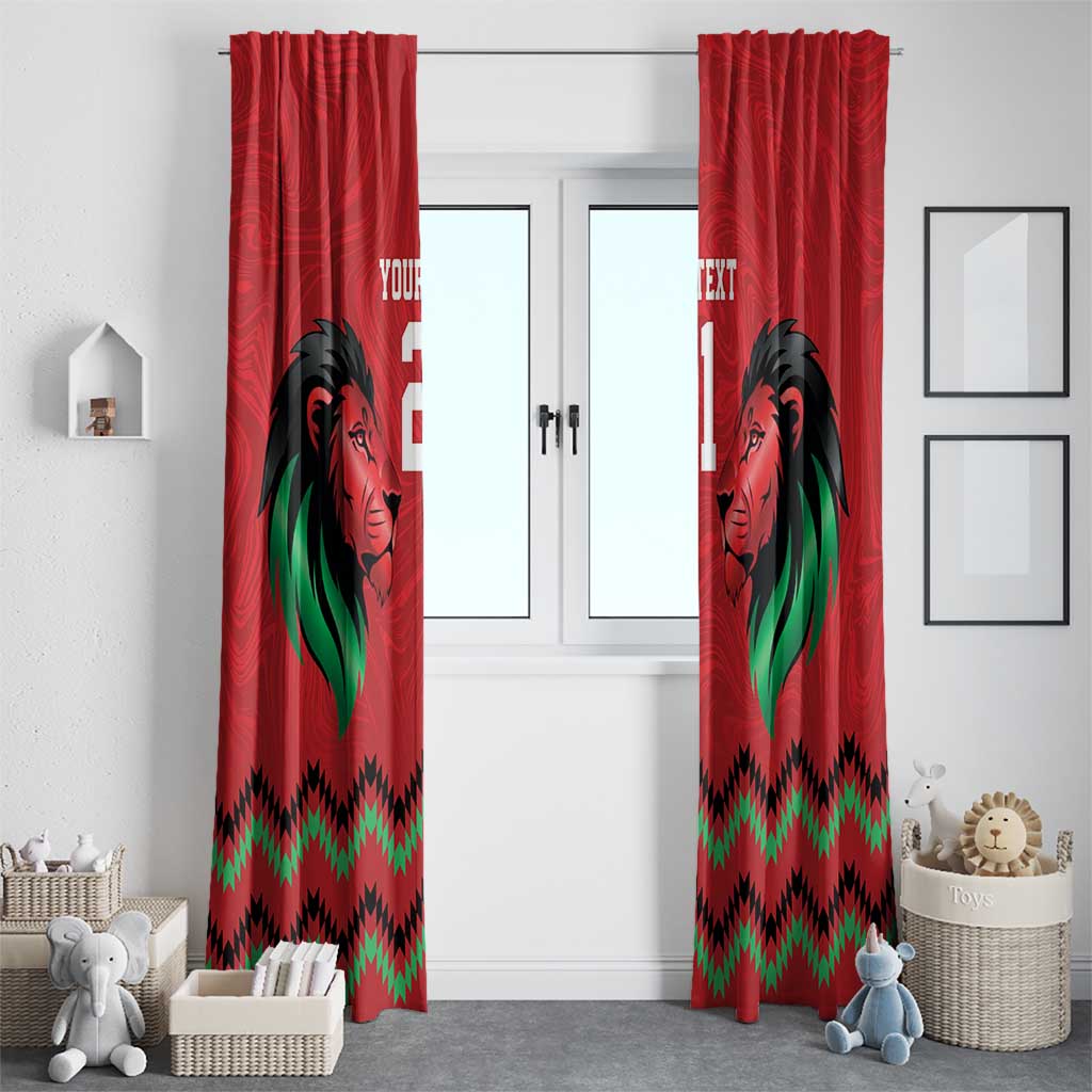 Kenya Cricket Custom Window Curtain Red Lion Head with Kenyan Pattern - Wonder Print Shop