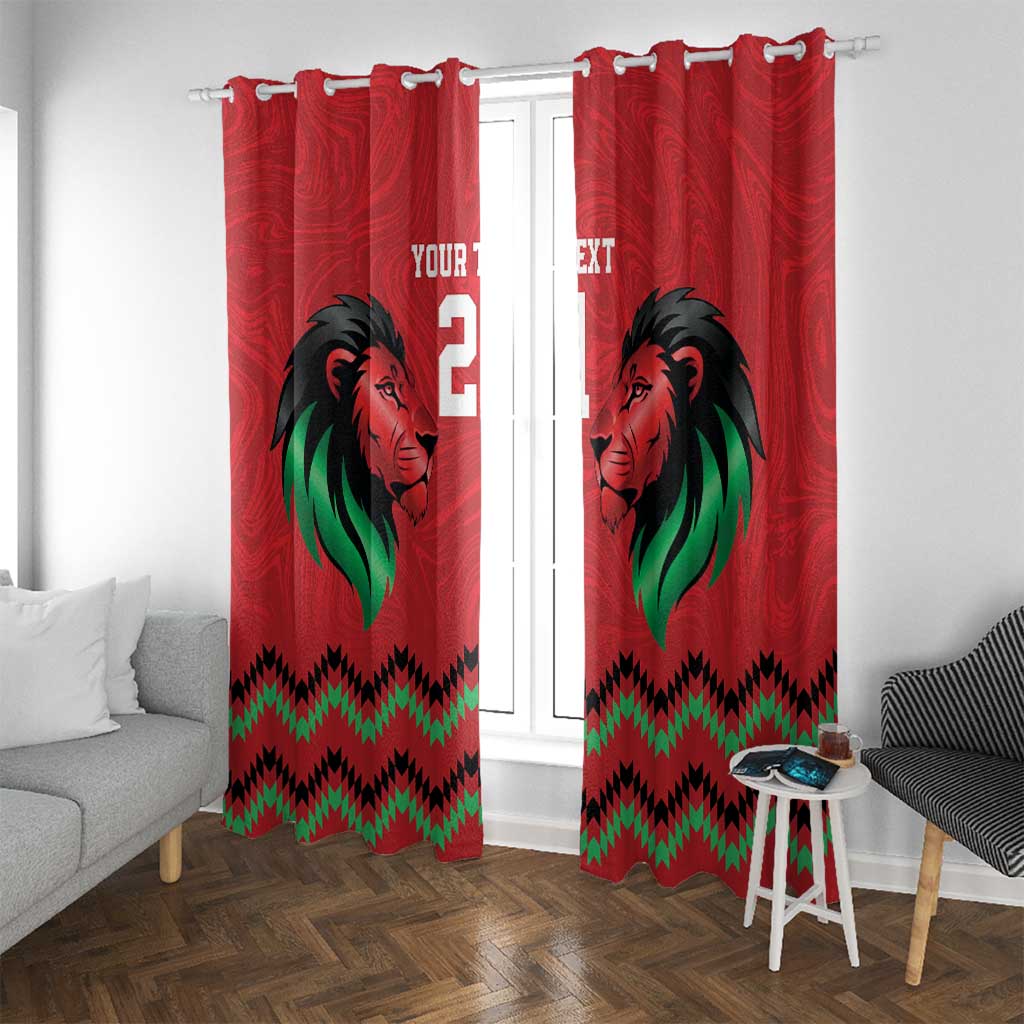 Kenya Cricket Custom Window Curtain Red Lion Head with Kenyan Pattern - Wonder Print Shop
