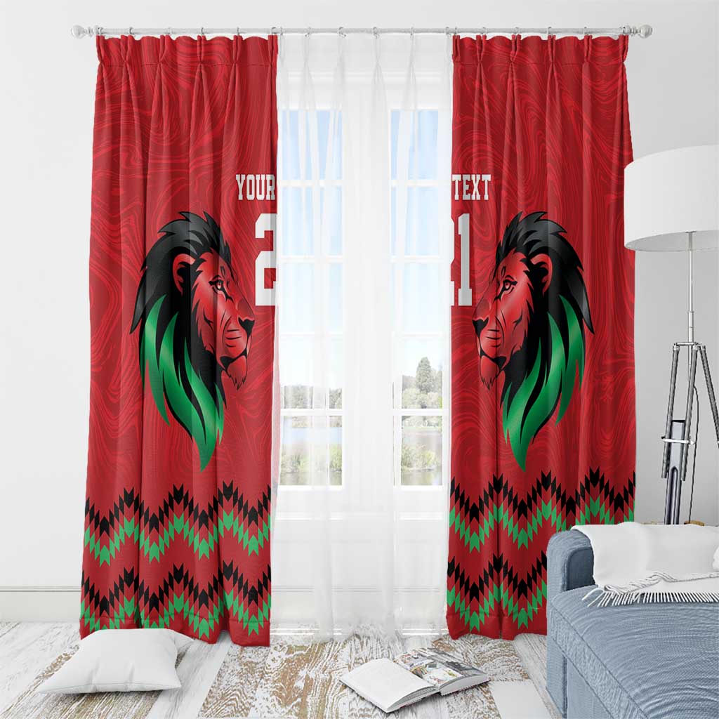 Kenya Cricket Custom Window Curtain Red Lion Head with Kenyan Pattern - Wonder Print Shop