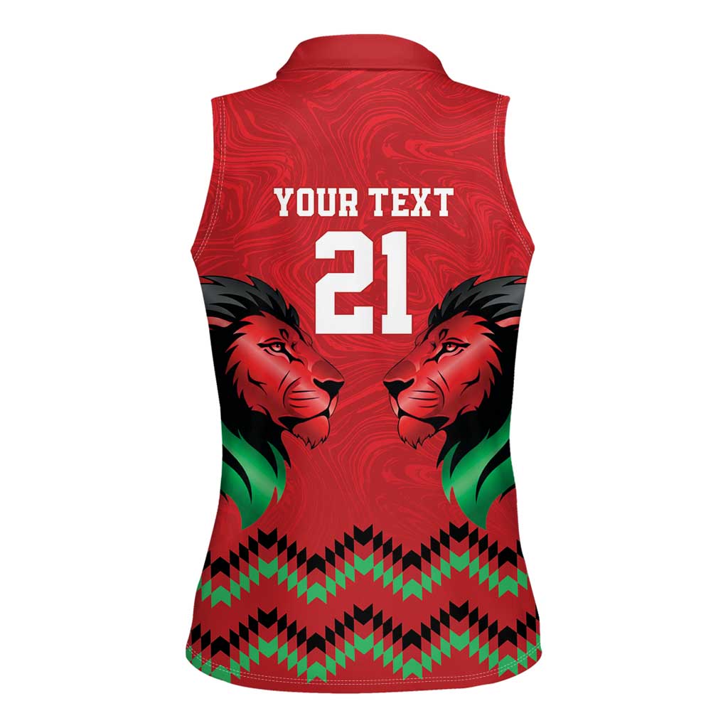 Kenya Cricket Custom Women Sleeveless Polo Shirt Red Lion Head with Kenyan Pattern - Wonder Print Shop