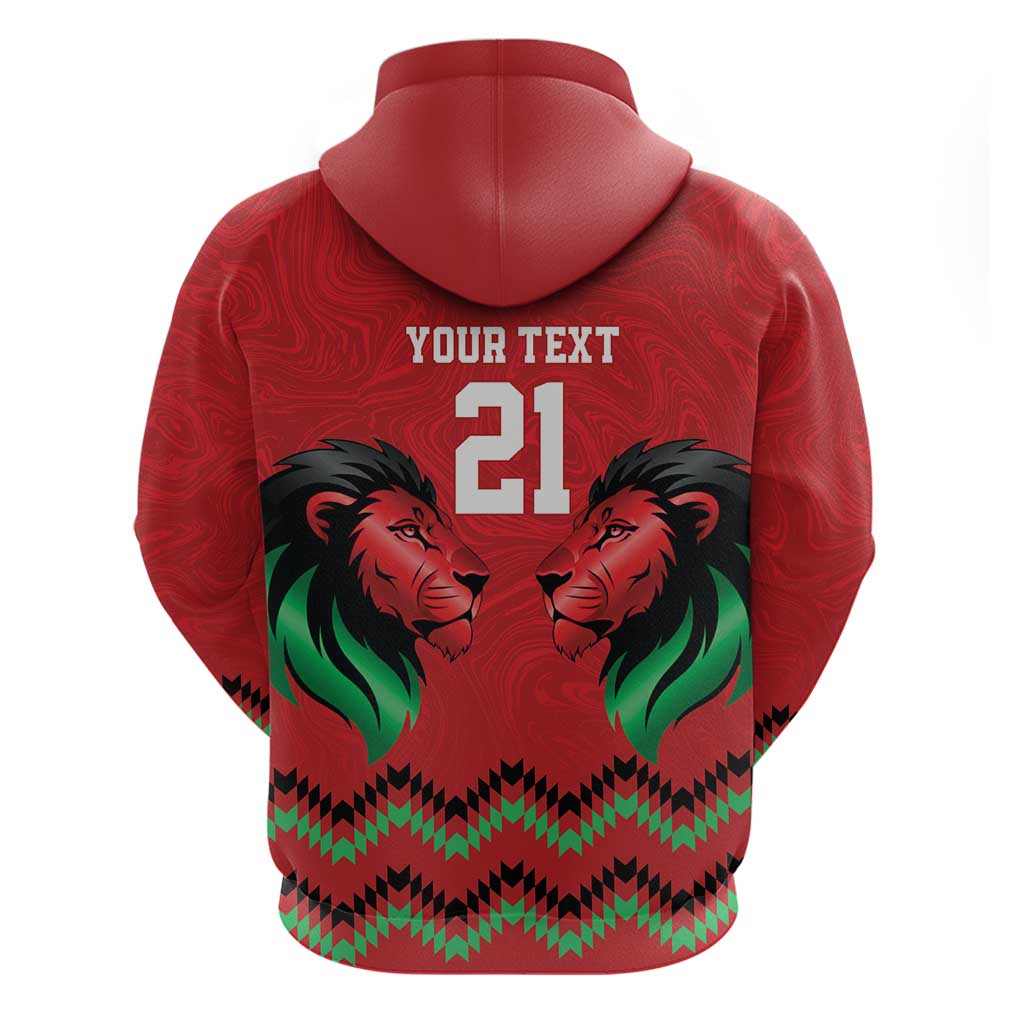Kenya Cricket Custom Zip Hoodie Red Lion Head with Kenyan Pattern - Wonder Print Shop