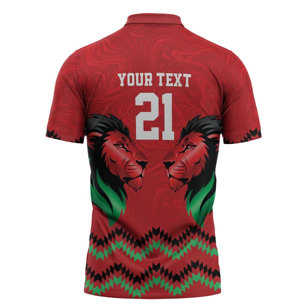 Kenya Cricket Custom Zipper Polo Shirt Red Lion Head with Kenyan Pattern - Wonder Print Shop
