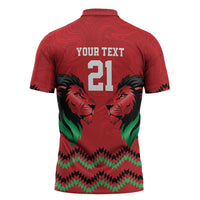 Kenya Cricket Custom Zipper Polo Shirt Red Lion Head with Kenyan Pattern - Wonder Print Shop