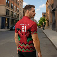 Kenya Cricket Custom Zipper Polo Shirt Red Lion Head with Kenyan Pattern - Wonder Print Shop
