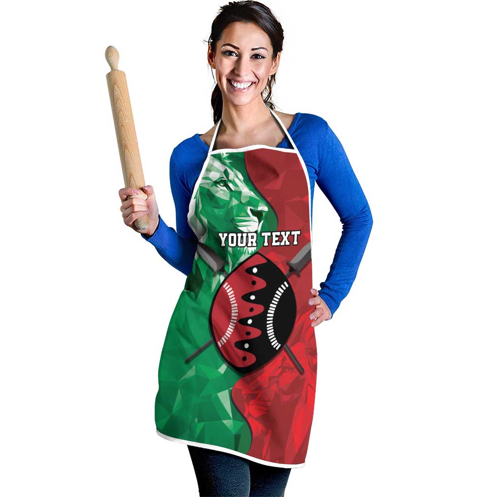 Personalized Kenya Maasai Shield Apron Green Red Kenyan Lion Half Style - Wonder Print Shop