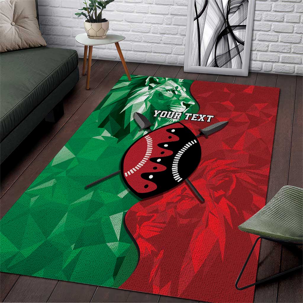 Personalized Kenya Maasai Shield Area Rug Green Red Kenyan Lion Half Style - Wonder Print Shop
