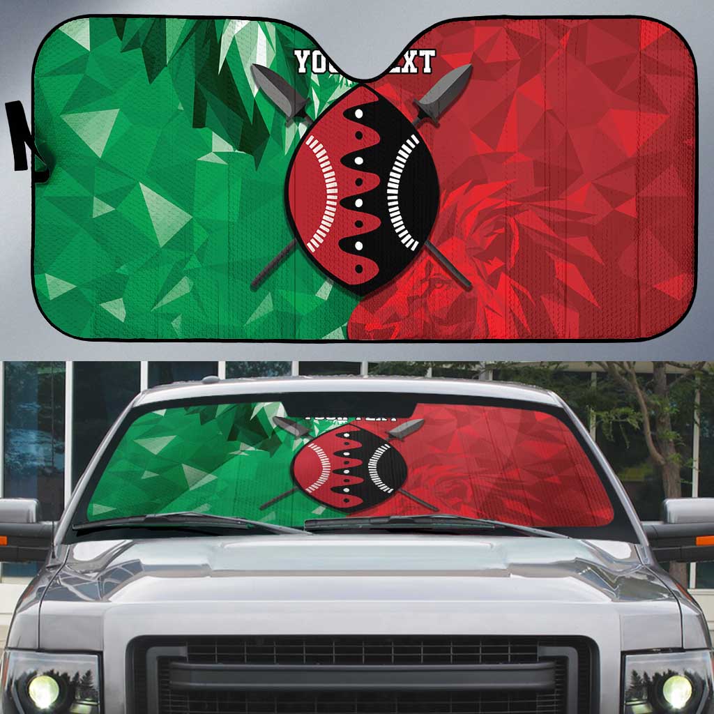 Personalized Kenya Maasai Shield Auto Sun Shade Green Red Kenyan Lion Half Style - Wonder Print Shop