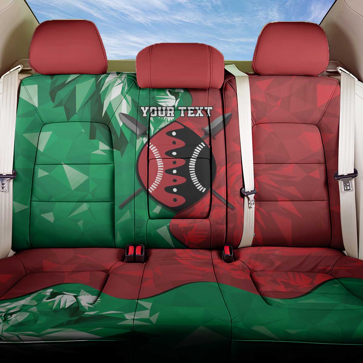 Personalized Kenya Maasai Shield Back Car Seat Cover Green Red Kenyan Lion Half Style - Wonder Print Shop