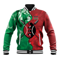 Personalized Kenya Maasai Shield Baseball Jacket Green Red Kenyan Lion Half Style - Wonder Print Shop