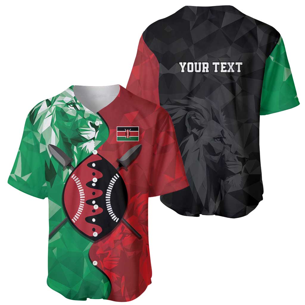 Personalized Kenya Maasai Shield Baseball Jersey Green Red Kenyan Lion Half Style - Wonder Print Shop