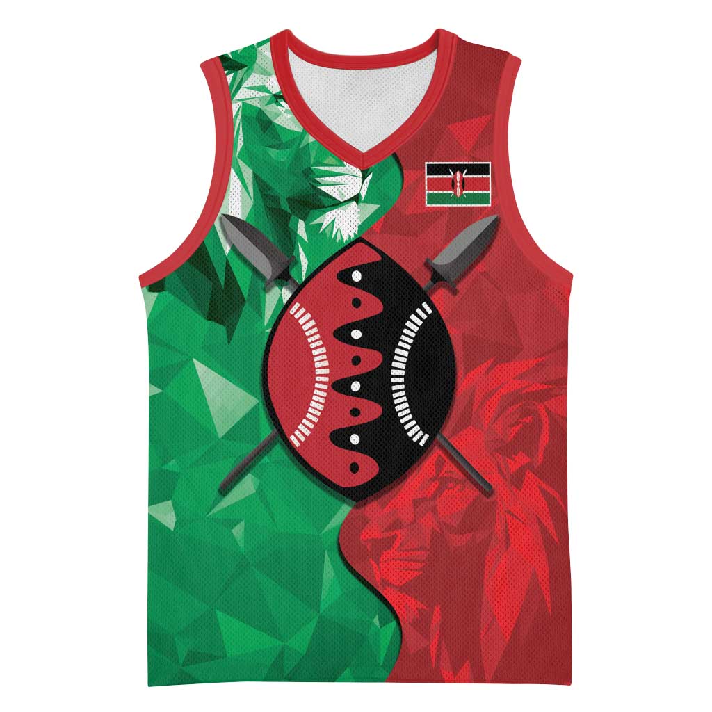 Personalized Kenya Maasai Shield Basketball Jersey Green Red Kenyan Lion Half Style - Wonder Print Shop