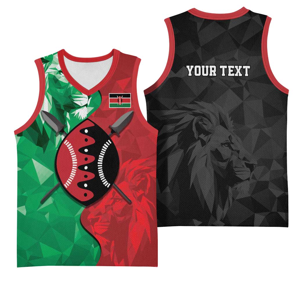 Personalized Kenya Maasai Shield Basketball Jersey Green Red Kenyan Lion Half Style - Wonder Print Shop