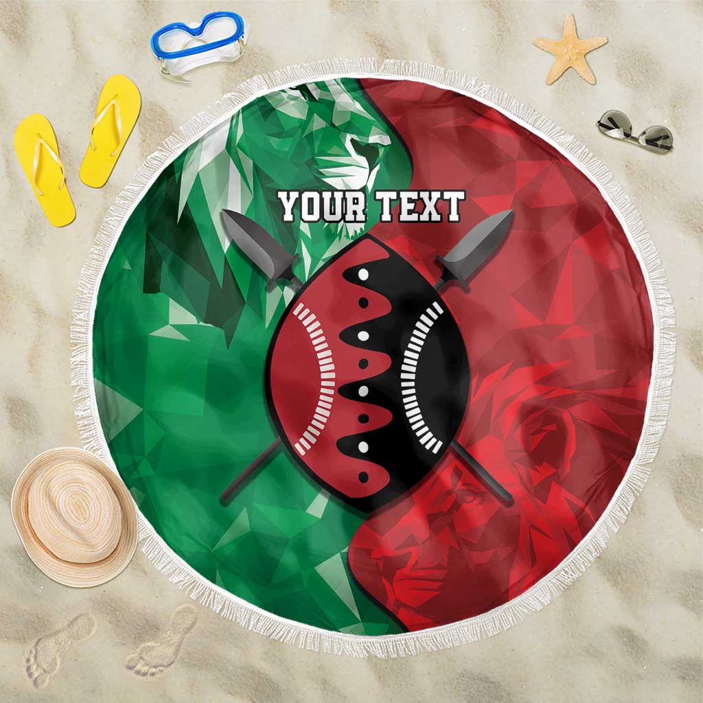 Personalized Kenya Maasai Shield Beach Blanket Green Red Kenyan Lion Half Style - Wonder Print Shop
