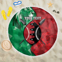 Personalized Kenya Maasai Shield Beach Blanket Green Red Kenyan Lion Half Style - Wonder Print Shop