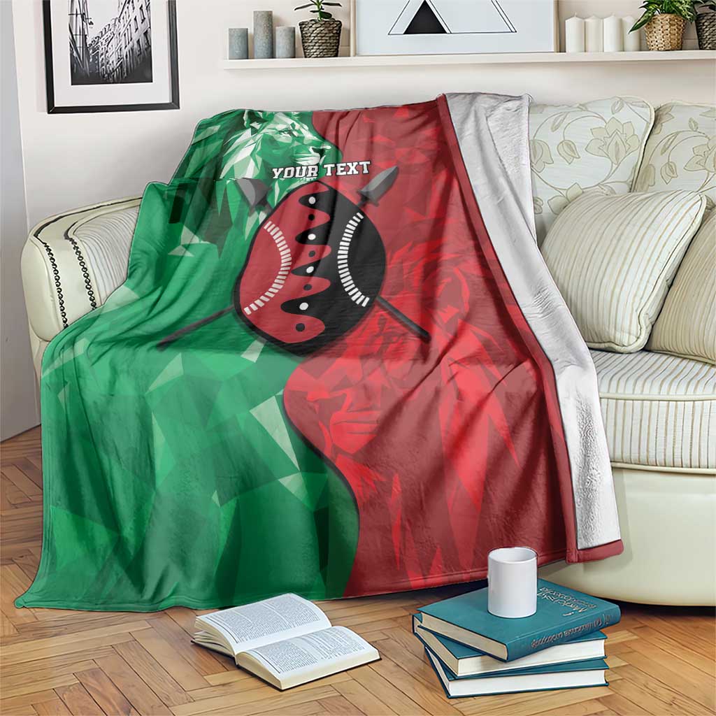 Personalized Kenya Maasai Shield Blanket Green Red Kenyan Lion Half Style - Wonder Print Shop