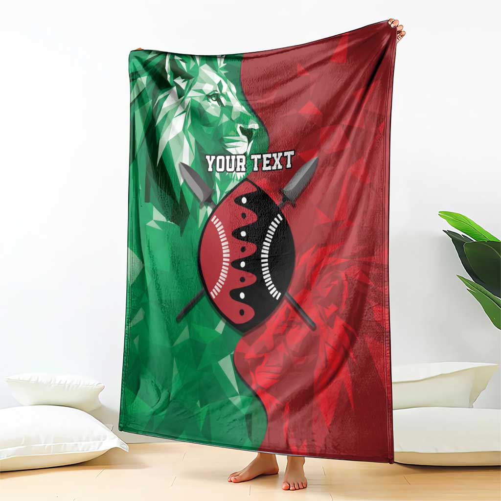 Personalized Kenya Maasai Shield Blanket Green Red Kenyan Lion Half Style - Wonder Print Shop
