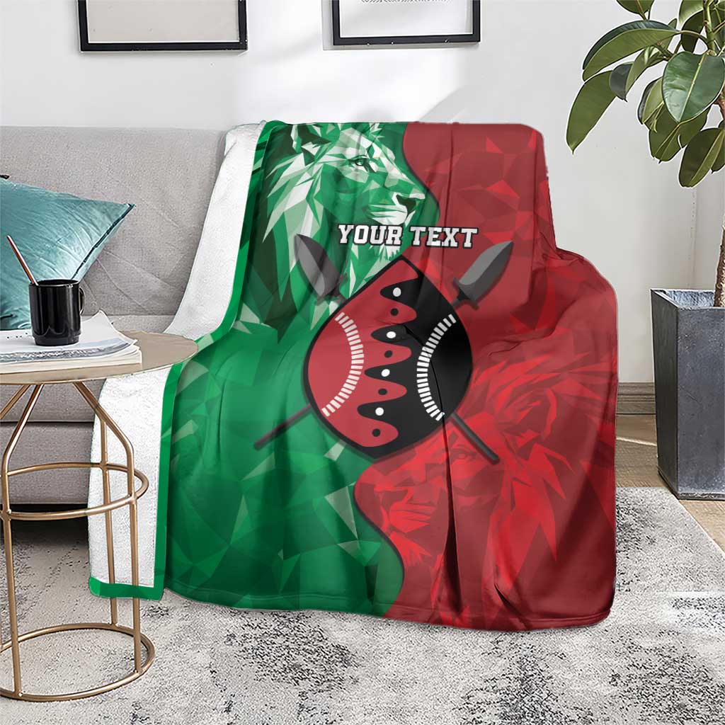 Personalized Kenya Maasai Shield Blanket Green Red Kenyan Lion Half Style - Wonder Print Shop