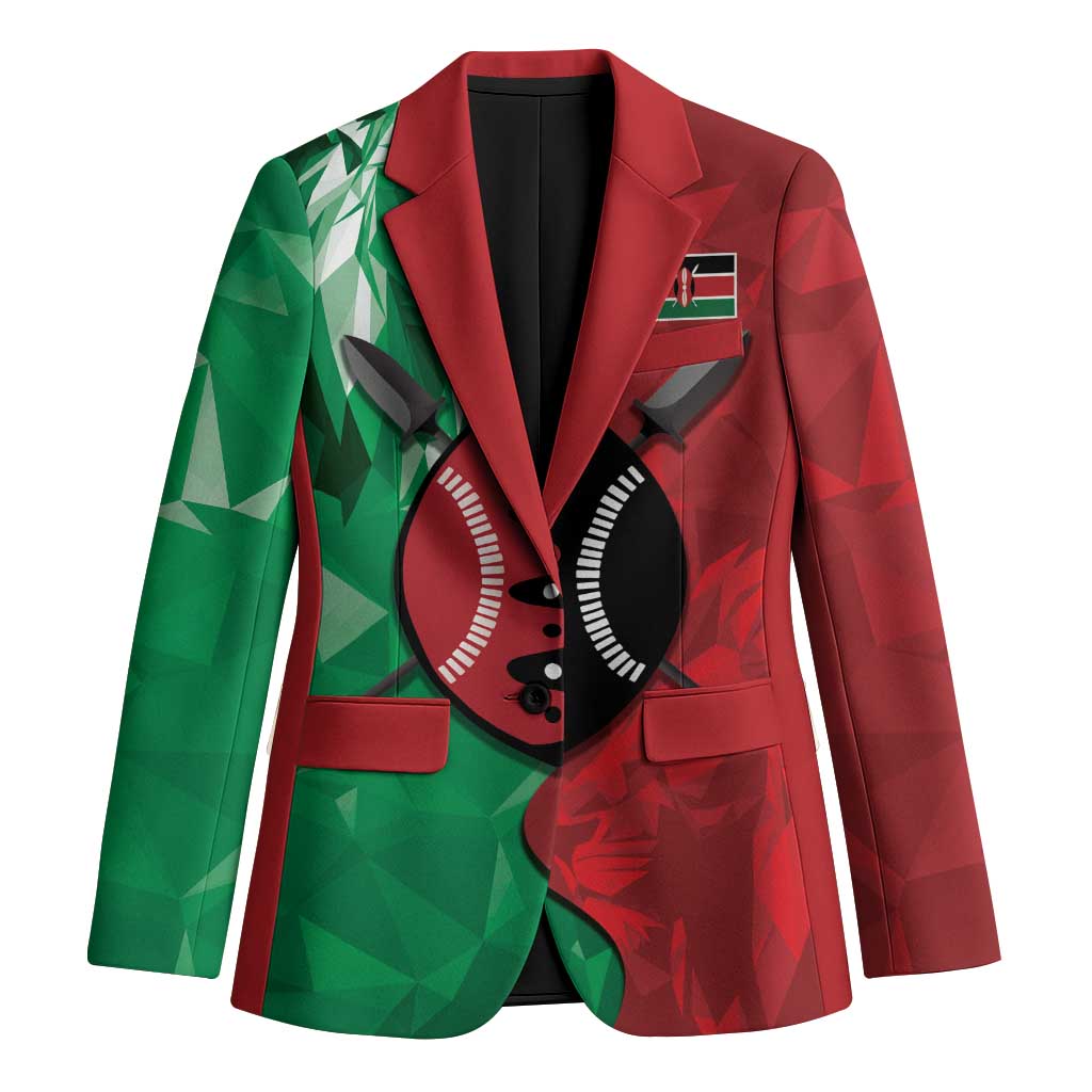 Personalized Kenya Maasai Shield Blazer Green Red Kenyan Lion Half Style - Wonder Print Shop