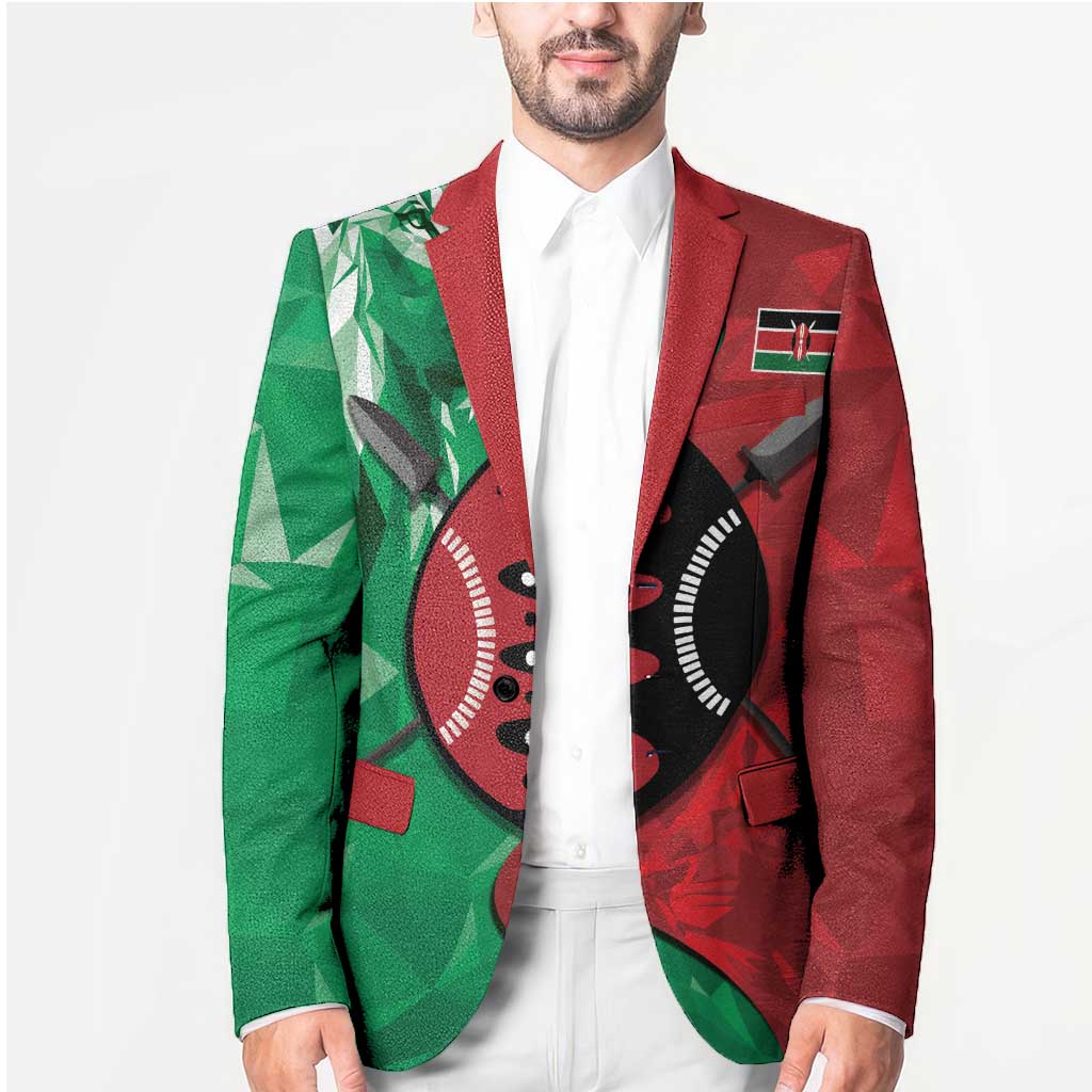 Personalized Kenya Maasai Shield Blazer Green Red Kenyan Lion Half Style - Wonder Print Shop