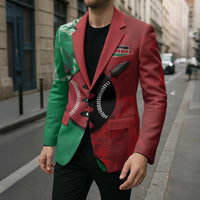Personalized Kenya Maasai Shield Blazer Green Red Kenyan Lion Half Style - Wonder Print Shop