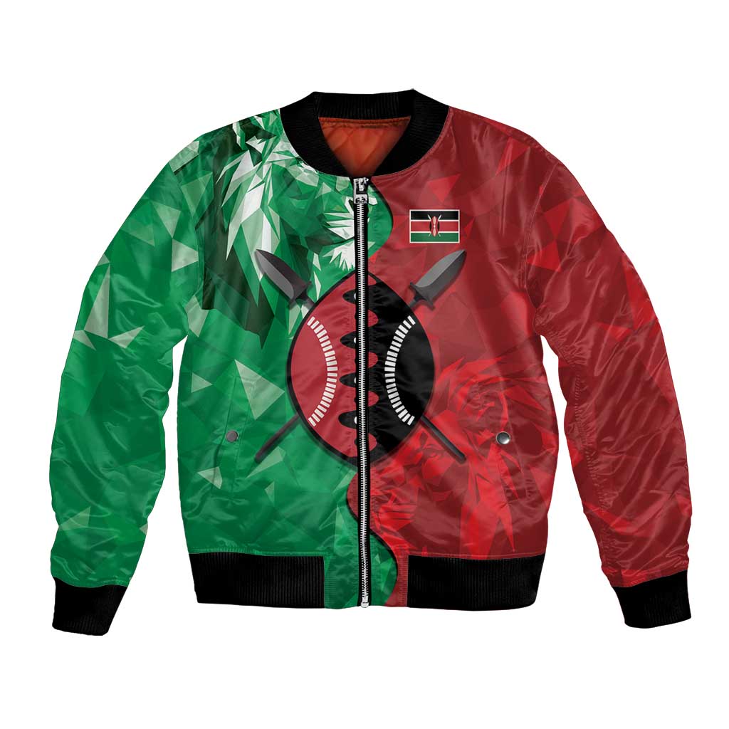 Personalized Kenya Maasai Shield Bomber Jacket Green Red Kenyan Lion Half Style - Wonder Print Shop