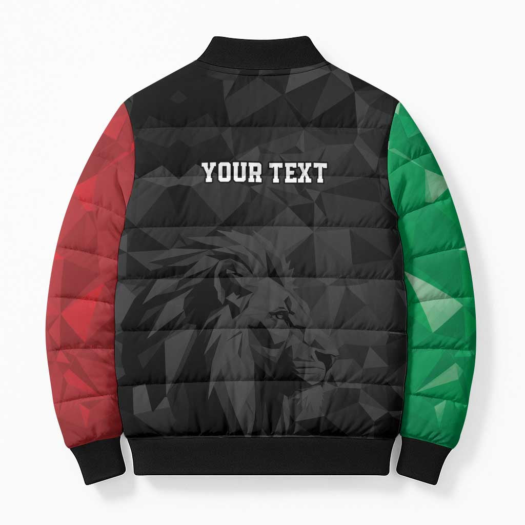 Personalized Kenya Maasai Shield Bomber Puffer Jacket Green Red Kenyan Lion Half Style - Wonder Print Shop