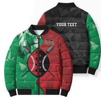 Personalized Kenya Maasai Shield Bomber Puffer Jacket Green Red Kenyan Lion Half Style - Wonder Print Shop