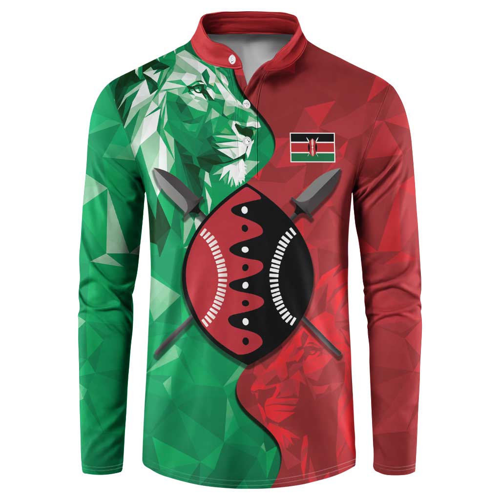 Personalized Kenya Maasai Shield Button Sweatshirt Green Red Kenyan Lion Half Style - Wonder Print Shop