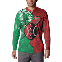Personalized Kenya Maasai Shield Button Sweatshirt Green Red Kenyan Lion Half Style - Wonder Print Shop