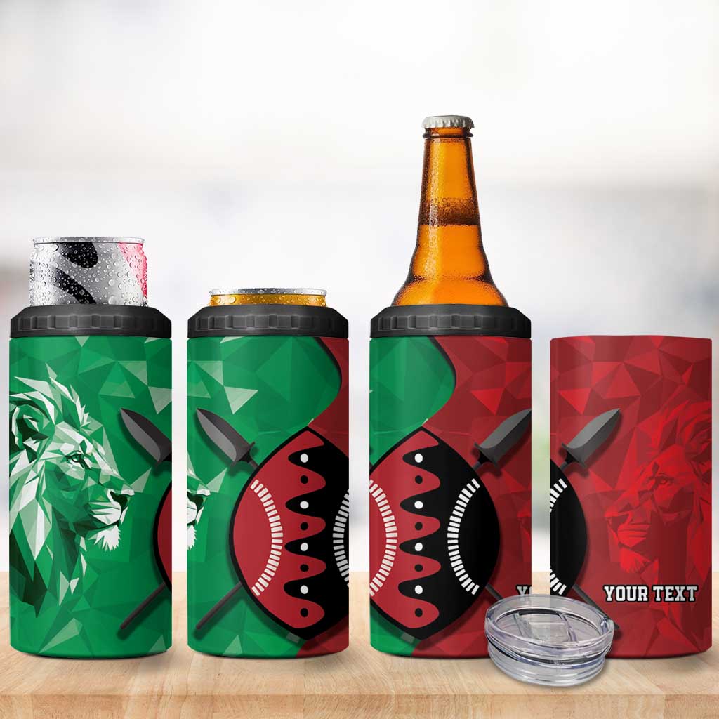 Personalized Kenya Maasai Shield 4 in 1 Can Cooler Tumbler Green Red Kenyan Lion Half Style - Wonder Print Shop