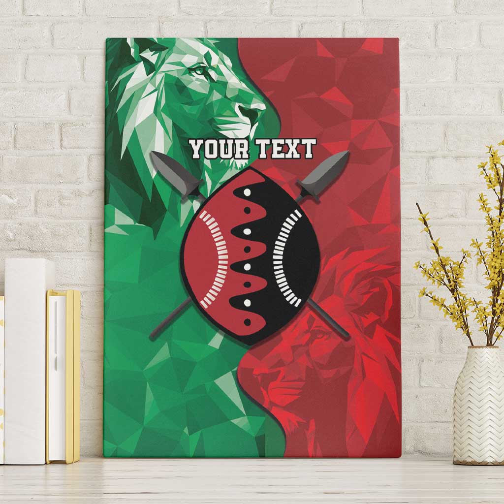Personalized Kenya Maasai Shield Canvas Wall Art Green Red Kenyan Lion Half Style - Wonder Print Shop