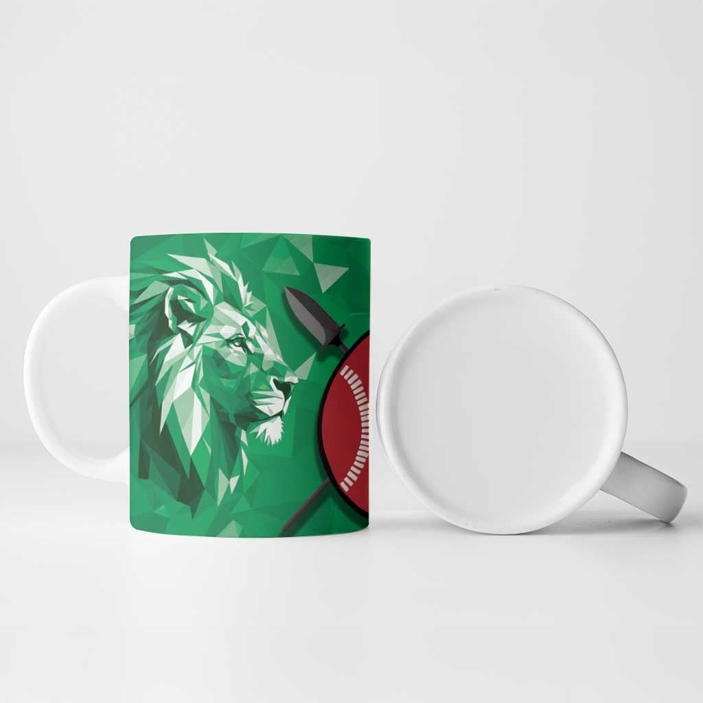 Personalized Kenya Maasai Shield Ceramic Mug Green Red Kenyan Lion Half Style - Wonder Print Shop