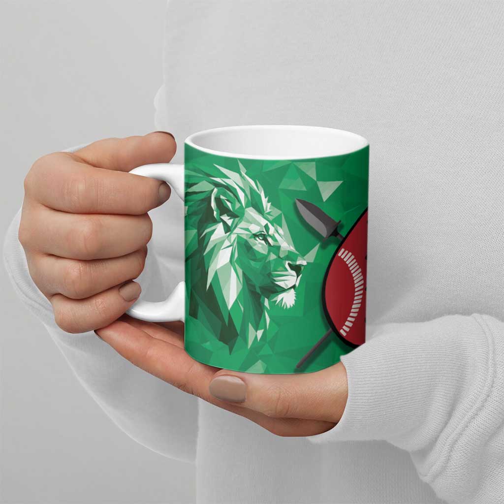 Personalized Kenya Maasai Shield Ceramic Mug Green Red Kenyan Lion Half Style - Wonder Print Shop