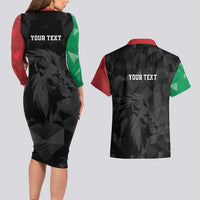 Personalized Kenya Maasai Shield Couples Matching Long Sleeve Bodycon Dress and Hawaiian Shirt Green Red Kenyan Lion Half Style - Wonder Print Shop